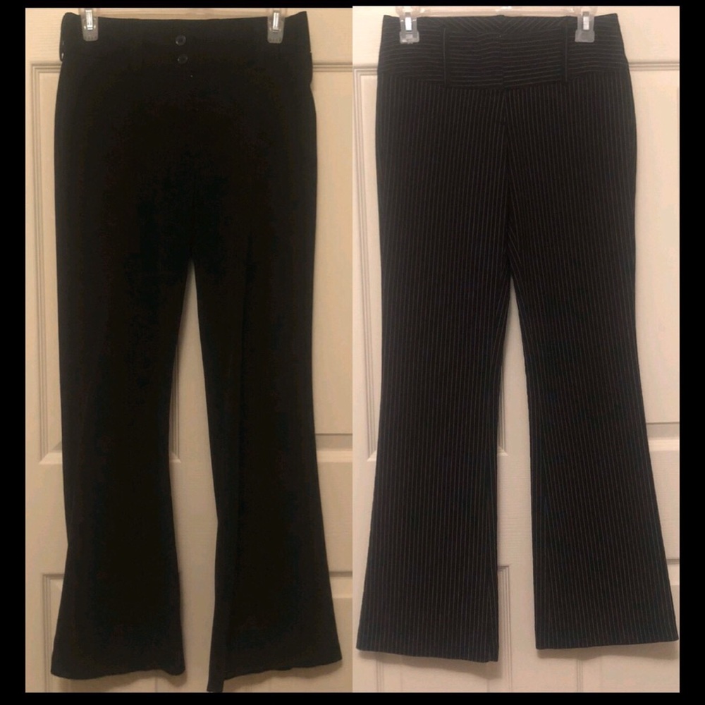 Two dress pants, black and pinstripe
